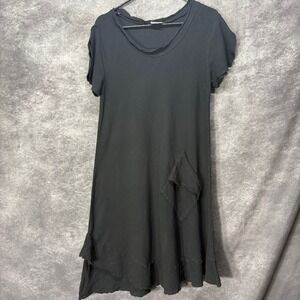 Oh My Gauze LA Cotton Gauze Knee Length Dress Size 1 Black Asymmetric Lagenlook